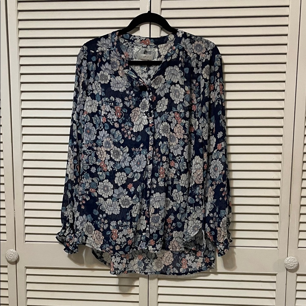Cupio Navy Floral Sheer Blouse